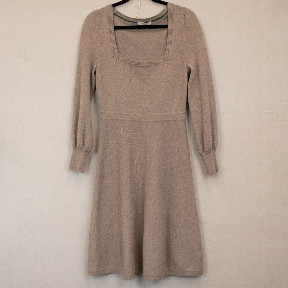 Boden beige square neck wool alpca blend knit long sleeve sweater dress-8R